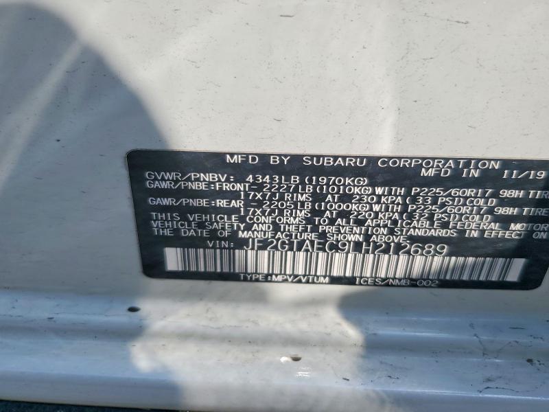 60922806 :رقم المزاد ، JF2GTAEC9LH212689 vin ، 2020 Subaru Crosstrek مزاد بيع