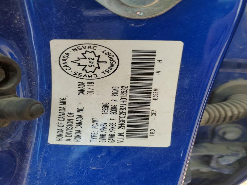 Продаж на аукціоні авто 2018 Honda Civic, vin: 2HGFC2F87JH013532, номер лоту: 60561656