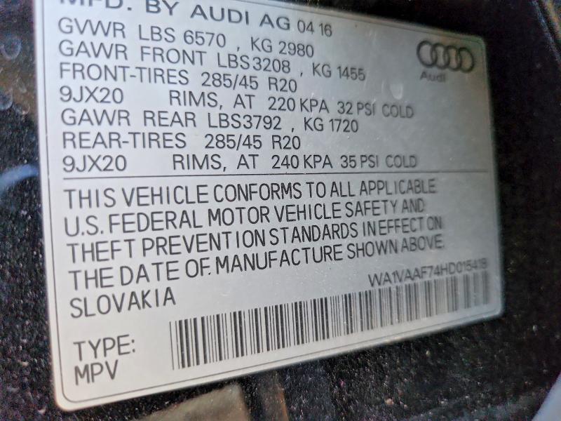 Aukcja sprzedaży 2017 Audi Q7, vin: WA1VAAF74HD015418, numer aukcji: 61714926