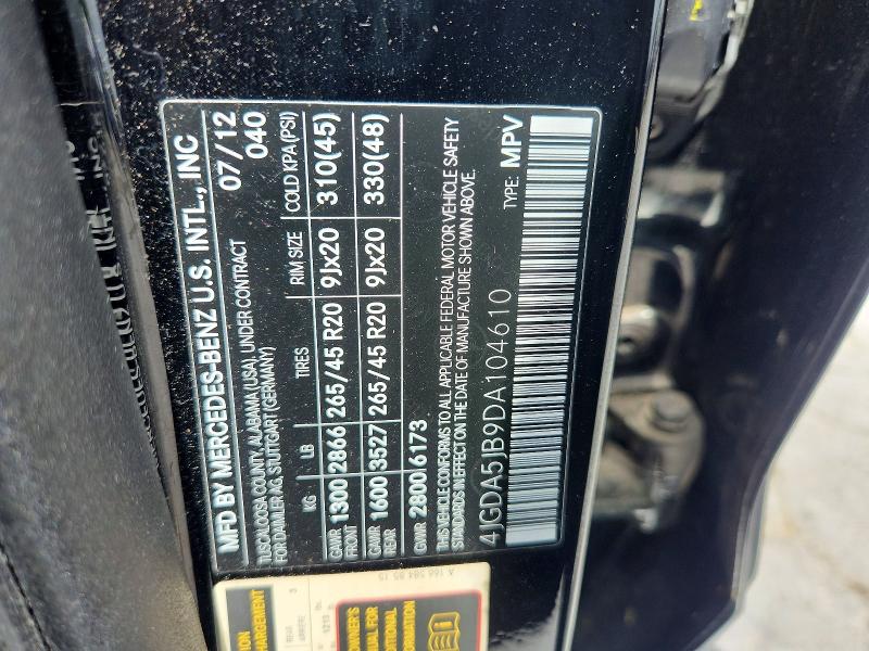 2013 Mercedes-benz Ml მანქანა იყიდება აუქციონზე, vin: 4JGDA5JB9DA104610, აუქციონის ნომერი: 62130836