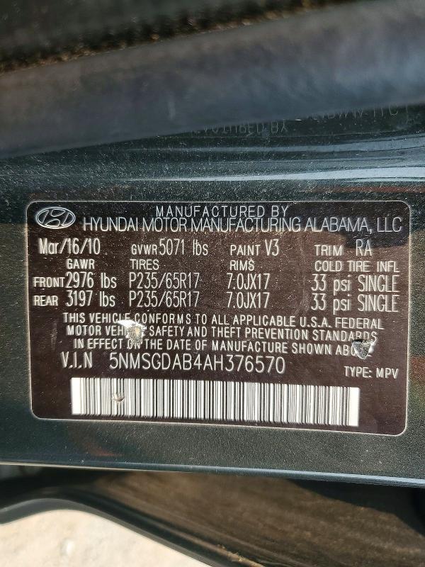 Продажа на аукционе авто 2010 Hyundai Santa Fe, vin: 5NMSGDAB4AH376570, номер лота: 61023536