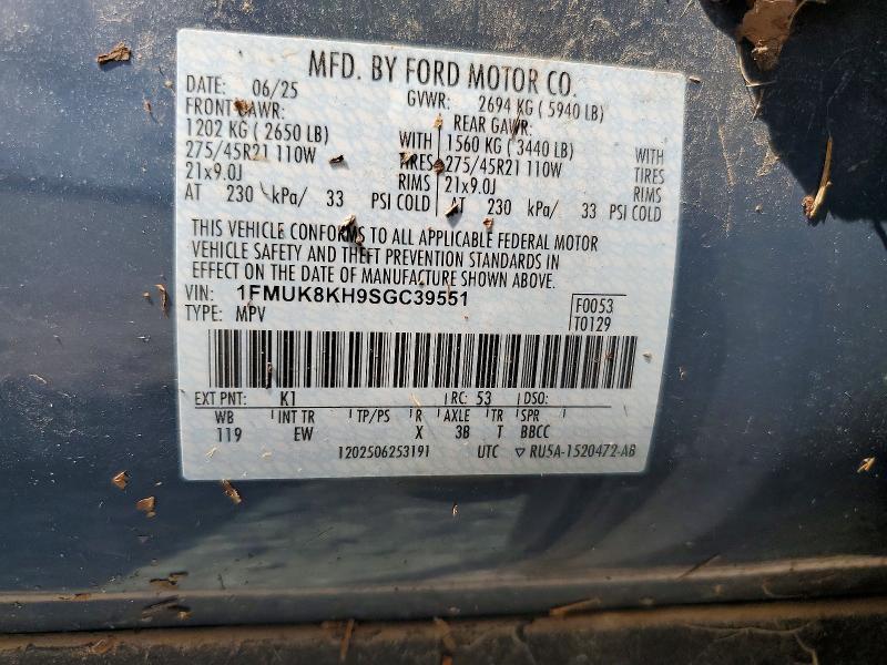 Aukcja sprzedaży 2025 Ford Explorer, vin: 1FMUK8KH9SGC39551, numer aukcji: 61036056