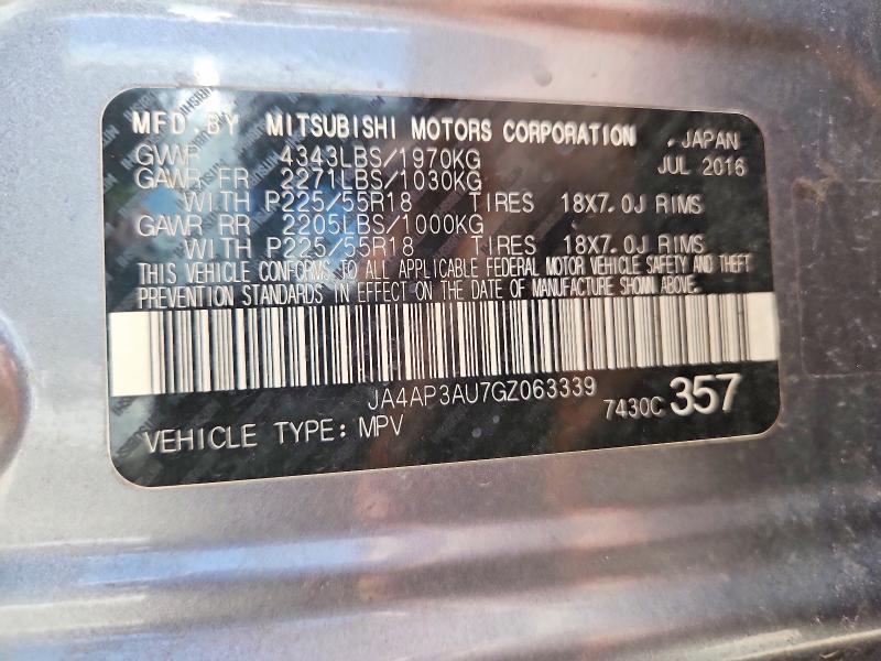 61819076 :رقم المزاد ، JA4AP3AU7GZ063339 vin ، 2016 Mitsubishi Outlander Sport مزاد بيع