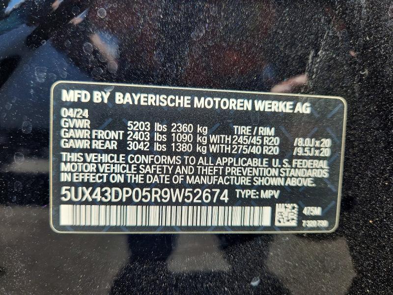 Aukcja sprzedaży 2024 Bmw X3, vin: 5UX43DP05R9W52674, numer aukcji: 60789336