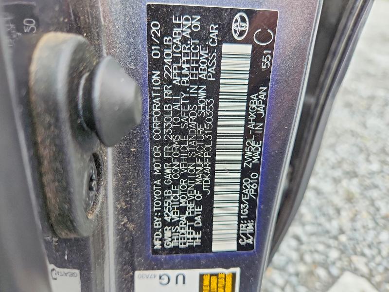 61600436 :رقم المزاد ، JTDKARFP0L3150353 vin ، 2020 Toyota Prius Prime مزاد بيع