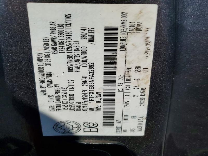 Aukcja sprzedaży 2022 Ford F150, vin: 1FTFX1E83NFA32892, numer aukcji: 59577536