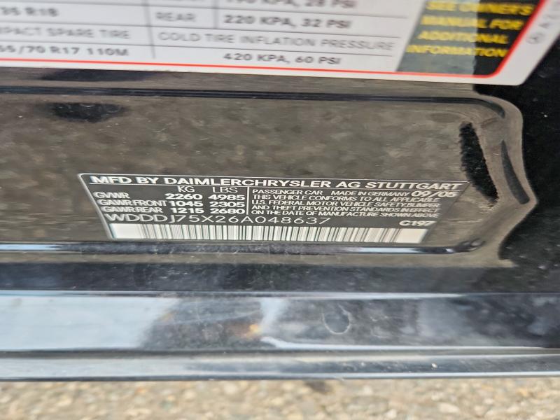 61227226 :رقم المزاد ، WDDDJ75X26A048637 vin ، 2006 Mercedes-benz Cls مزاد بيع