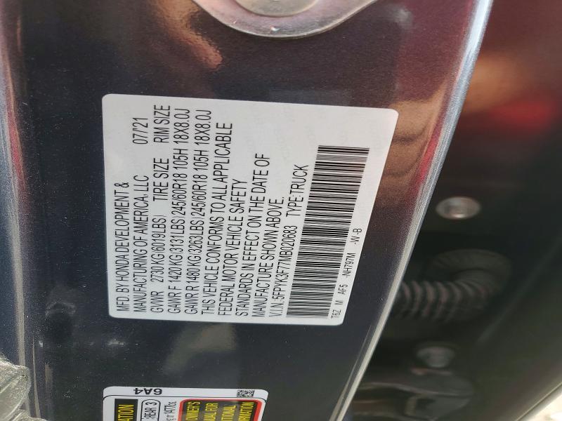60591586 :رقم المزاد ، 5FPYK3F77MB020683 vin ، 2021 Honda Ridgeline مزاد بيع