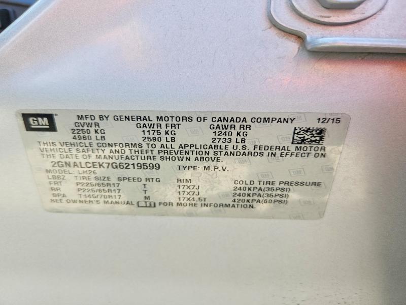 59132826 :رقم المزاد ، 2GNALCEK7G6219599 vin ، 2016 Chevrolet Equinox مزاد بيع