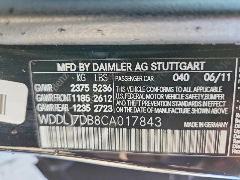 Продажа на аукционе авто 2012 Mercedes-benz Cls, vin: WDDLJ7DB8CA017843, номер лота: 62995436