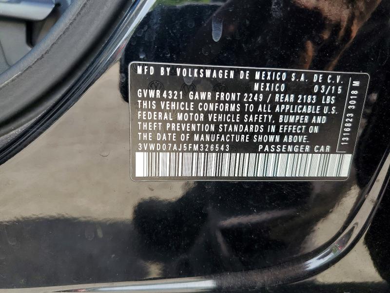 63380556 :رقم المزاد ، 3VWD07AJ5FM326543 vin ، 2015 Volkswagen Jetta مزاد بيع