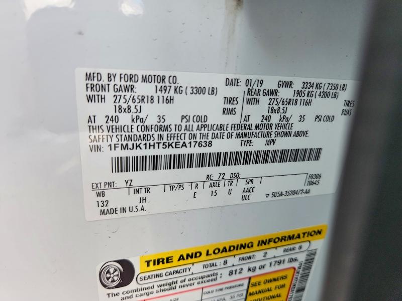 2019 Ford Expedition მანქანა იყიდება აუქციონზე, vin: 1FMJK1HT5KEA17638, აუქციონის ნომერი: 62244026