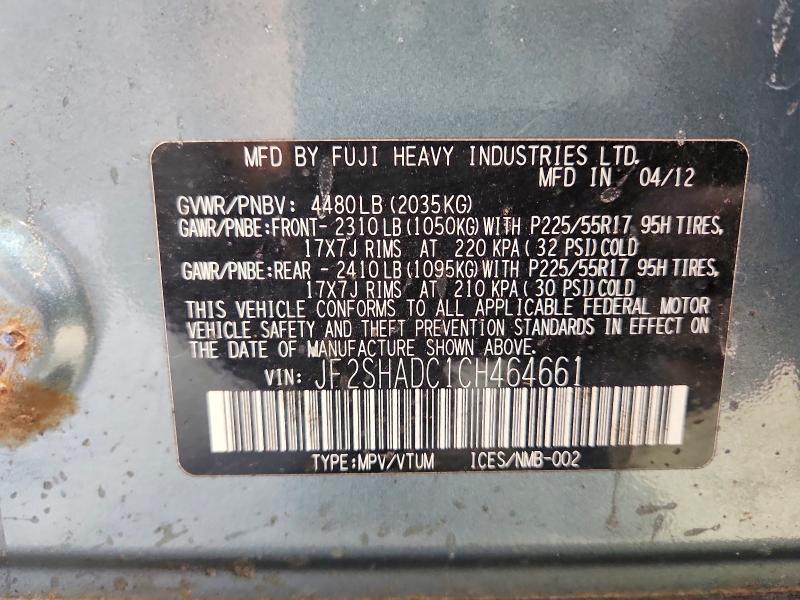 62057176 :رقم المزاد ، JF2SHADC1CH464661 vin ، 2012 Subaru Forester مزاد بيع