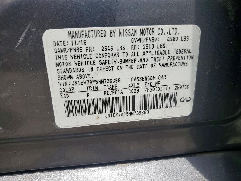 60428606 :رقم المزاد ، JN1EV7AP5HM736368 vin ، 2017 Infiniti Q50 مزاد بيع
