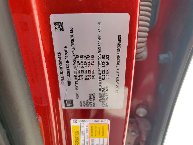 Продаж на аукціоні авто 2022 Chevrolet Tahoe, vin: 1GNSKPKD1NR140015, номер лоту: 61700576
