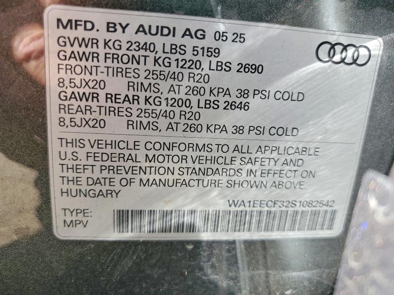 Aukcja sprzedaży 2025 Audi Q3, vin: WA1EECF32S1082542, numer aukcji: 61613866