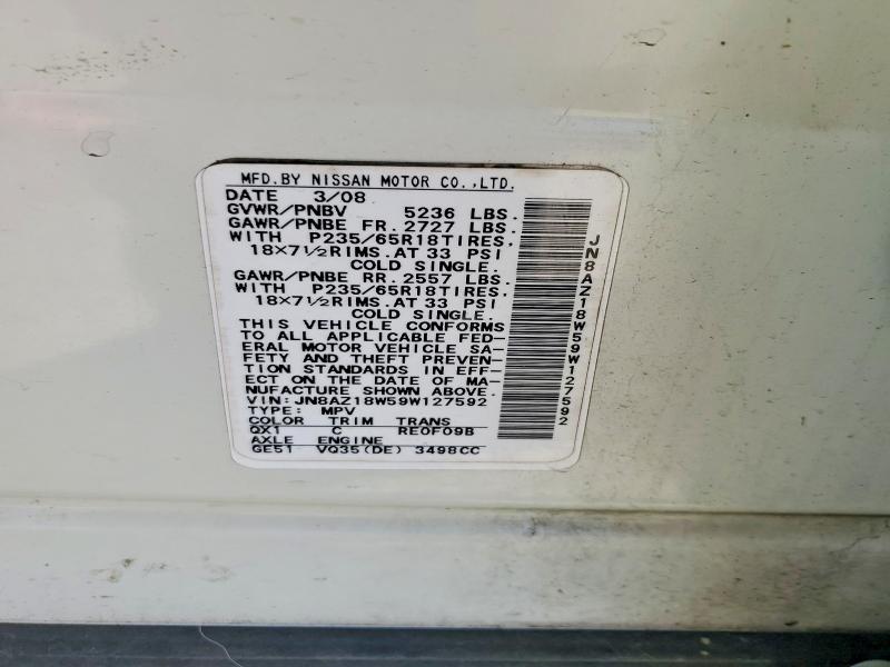 Продажа на аукционе авто 2009 Nissan Murano, vin: JN8AZ18W59W127592, номер лота: 59260306