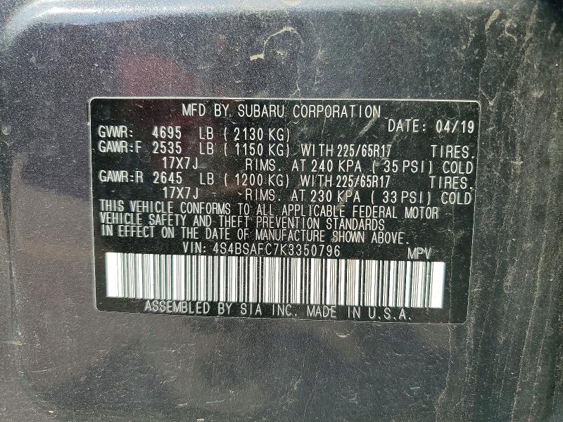 Продаж на аукціоні авто 2019 Subaru Outback, vin: 4S4BSAFC7K3350796, номер лоту: 61305506