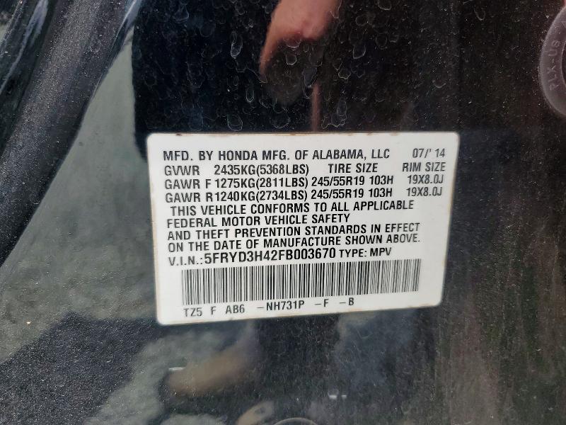 61541166 :رقم المزاد ، 5FRYD3H42FB003670 vin ، 2015 Acura Mdx مزاد بيع