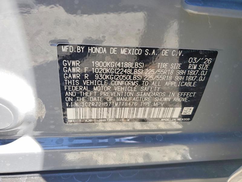 63253786 :رقم المزاد ، 3CZRZ2H57TM778476 vin ، 2026 Honda Hr-v مزاد بيع