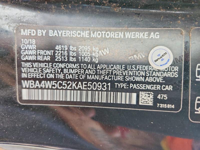 2019 Bmw 430xi მანქანა იყიდება აუქციონზე, vin: WBA4W5C52KAE50931, აუქციონის ნომერი: 60243666