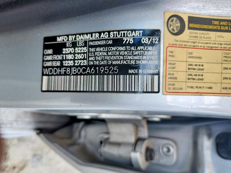 61083796 :رقم المزاد ، WDDHF8JB0CA619525 vin ، 2012 Mercedes-benz E مزاد بيع