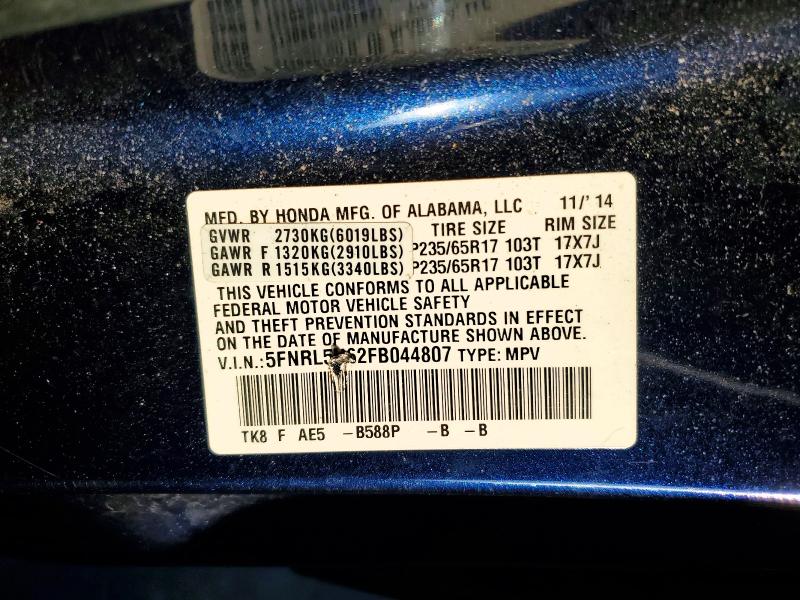 Aukcja sprzedaży 2015 Honda Odyssey, vin: 5FNRL5H62FB044807, numer aukcji: 85458285
