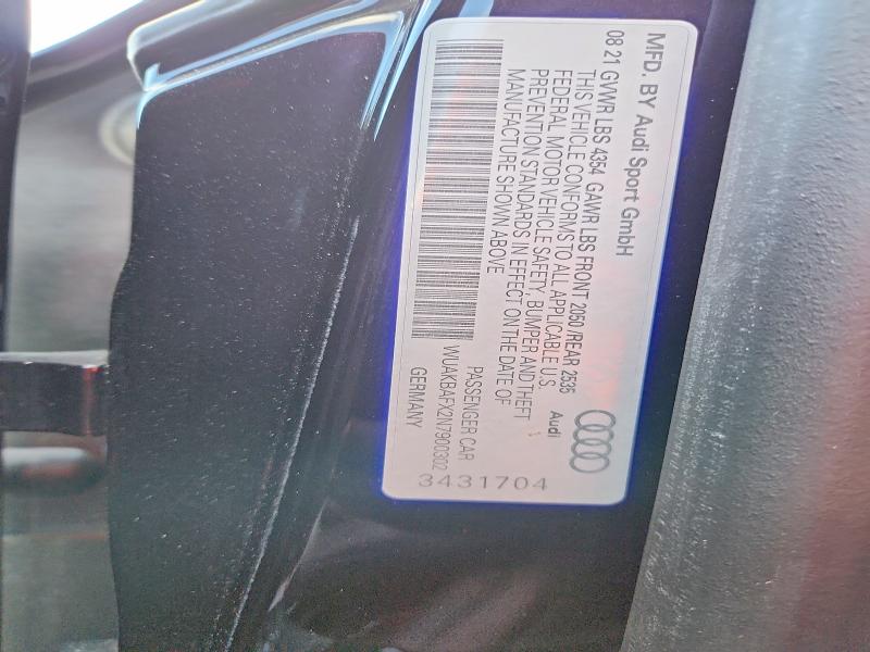 2022 Audi R8 მანქანა იყიდება აუქციონზე, vin: WUAKBAFX2N7900302, აუქციონის ნომერი: 58290706