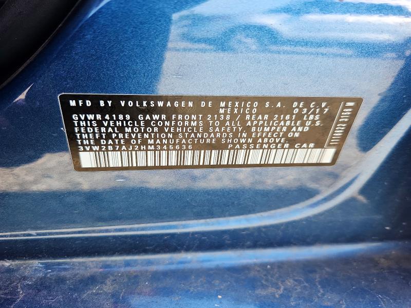 2017 Volkswagen Jetta მანქანა იყიდება აუქციონზე, vin: 3VW2B7AJ2HM345636, აუქციონის ნომერი: 59608276