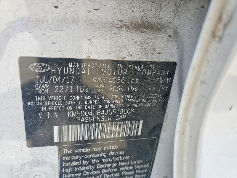 Продажа на аукционе авто 2018 Hyundai Elantra, vin: KMHD04LB4JU518608, номер лота: 59262936