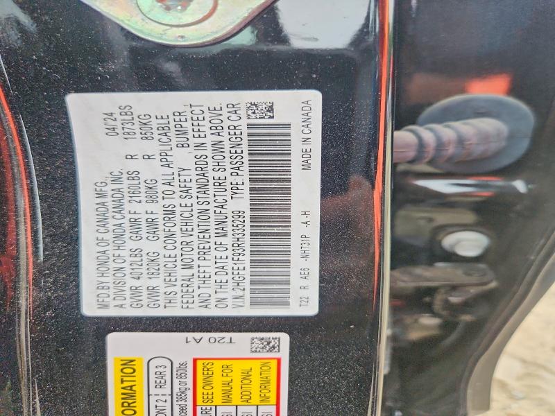 2024 Honda Civic მანქანა იყიდება აუქციონზე, vin: 2HGFE1F93RH335299, აუქციონის ნომერი: 59236376
