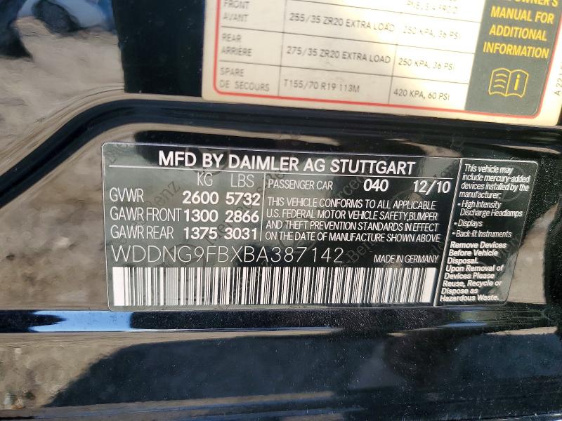 63167736 :رقم المزاد ، WDDNG9FBXBA387142 vin ، 2011 Mercedes-benz S مزاد بيع