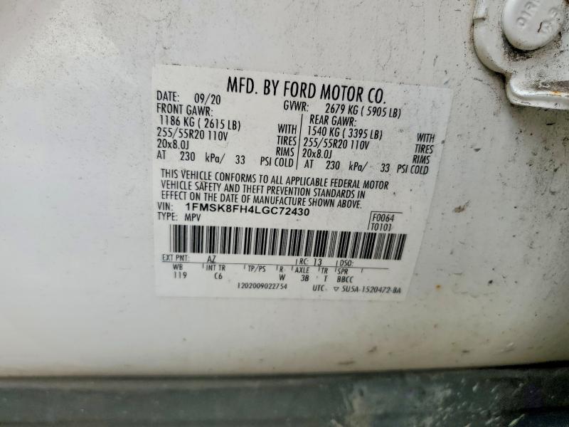 60890996 :رقم المزاد ، 1FMSK8FH4LGC72430 vin ، 2020 Ford Explorer مزاد بيع
