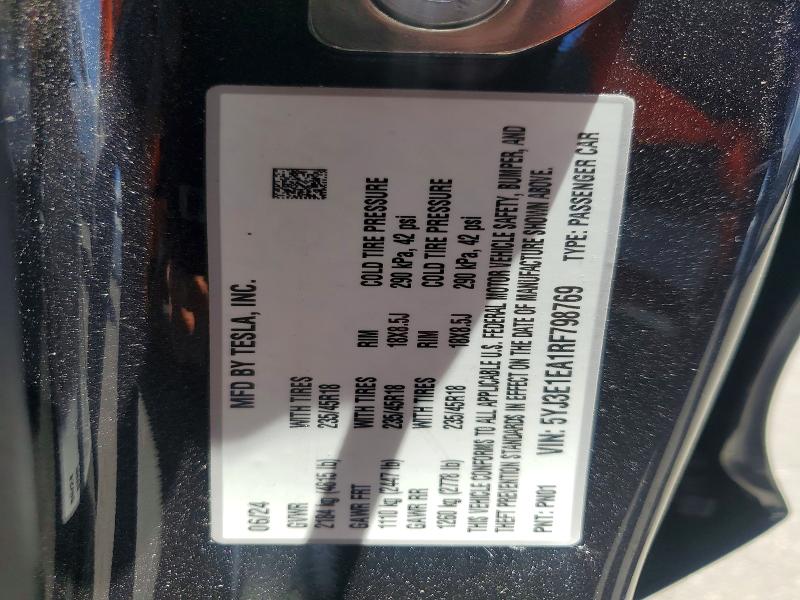 Aukcja sprzedaży 2024 Tesla Model 3, vin: 5YJ3E1EA1RF798769, numer aukcji: 59687076
