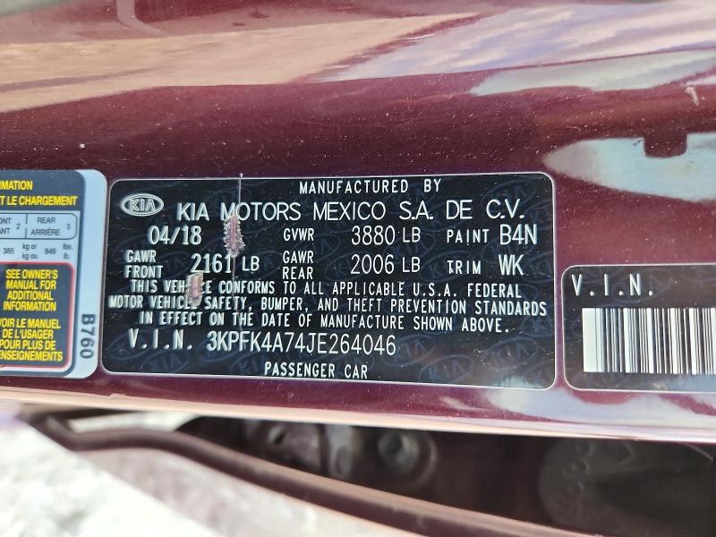 2018 Kia Forte მანქანა იყიდება აუქციონზე, vin: 3KPFK4A74JE264046, აუქციონის ნომერი: 62035276