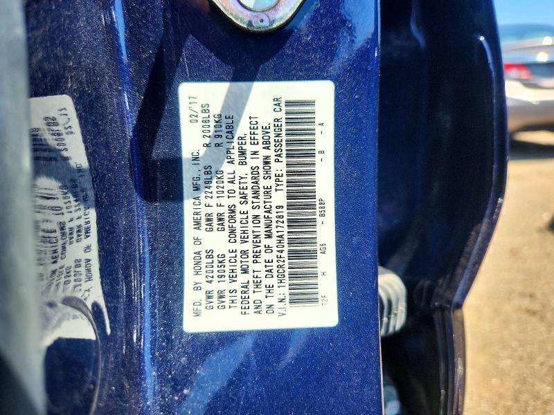 59661816 :رقم المزاد ، 1HGCR2F40HA172819 vin ، 2017 Honda Accord مزاد بيع