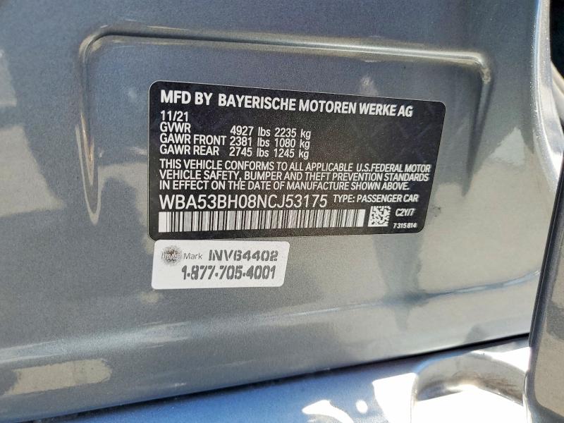 59858646 :رقم المزاد ، WBA53BH08NCJ53175 vin ، 2022 Bmw 530 مزاد بيع