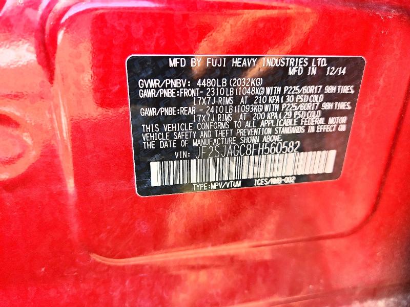 2015 Subaru Forester მანქანა იყიდება აუქციონზე, vin: JF2SJAGC8FH560582, აუქციონის ნომერი: 59355026
