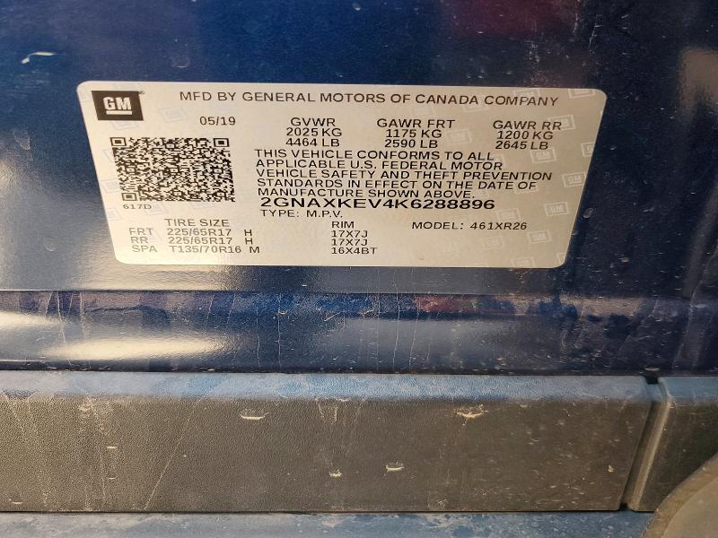 62905576 :رقم المزاد ، 2GNAXKEV4K6288896 vin ، 2019 Chevrolet Equinox مزاد بيع