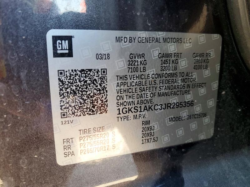 Aukcja sprzedaży 2018 Gmc Yukon, vin: 1GKS1AKC3JR295356, numer aukcji: 59737356