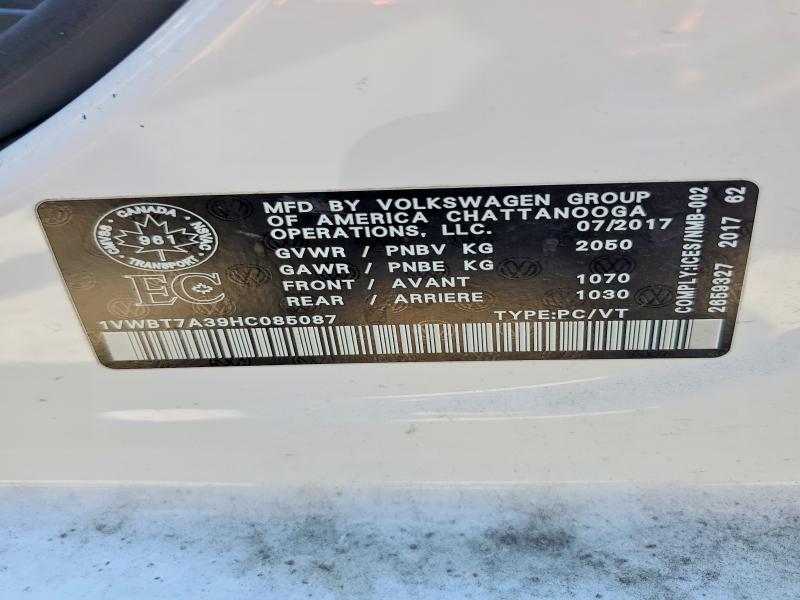 63314246 :رقم المزاد ، 1VWBT7A39HC085087 vin ، 2017 Volkswagen Passat مزاد بيع