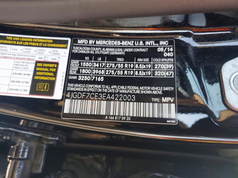 61905766 :رقم المزاد ، 4JGDF7CE3EA422003 vin ، 2014 Mercedes-benz Gl مزاد بيع