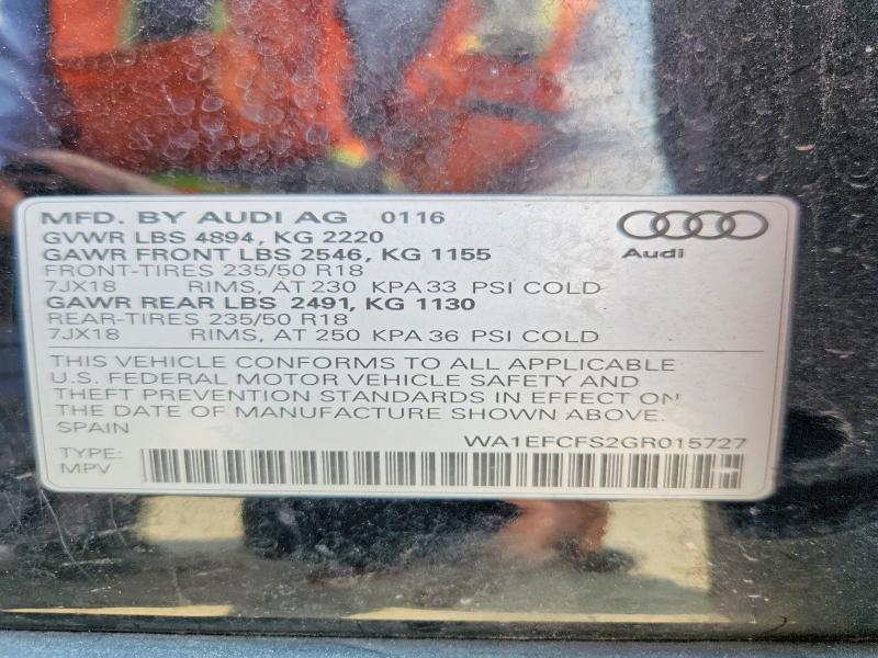 85605795 :رقم المزاد ، WA1EFCFS2GR015727 vin ، 2016 Audi Q3 مزاد بيع