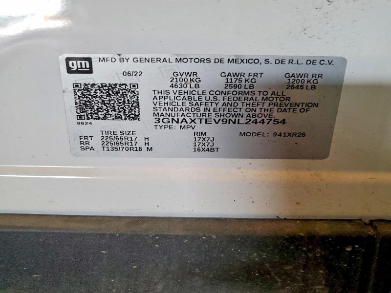 59149936 :رقم المزاد ، 3GNAXTEV9NL244754 vin ، 2022 Chevrolet Equinox مزاد بيع