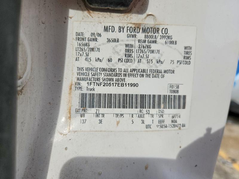 2007 Ford F250 მანქანა იყიდება აუქციონზე, vin: 1FTNF20517EB11990, აუქციონის ნომერი: 85983945