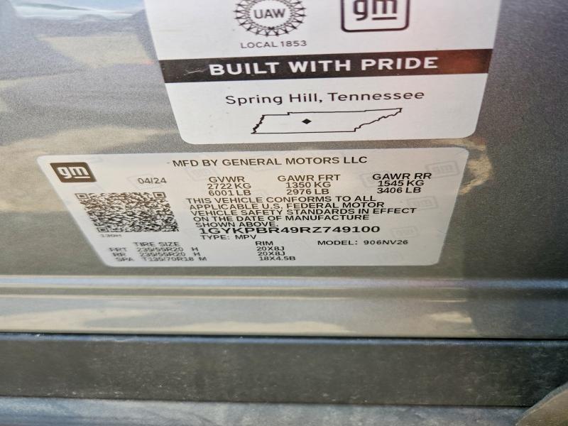 61913016 :رقم المزاد ، 1GYKPBR49RZ749100 vin ، 2024 Cadillac Xt6 مزاد بيع