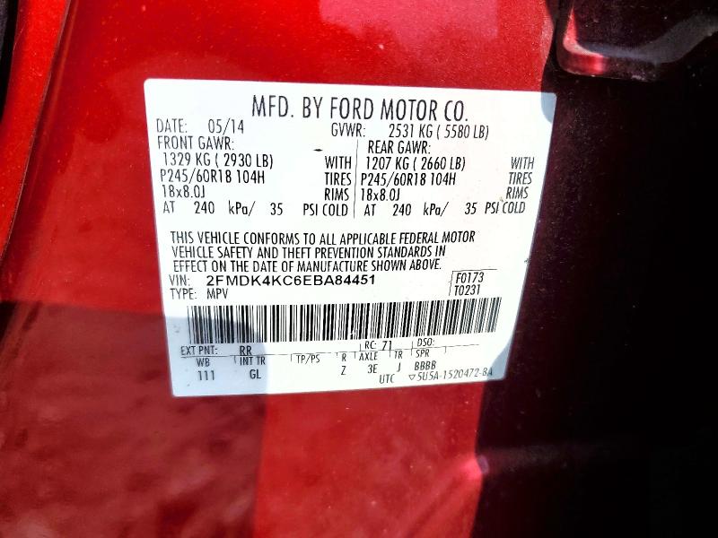 2014 Ford Edge მანქანა იყიდება აუქციონზე, vin: 2FMDK4KC6EBA84451, აუქციონის ნომერი: 60329516