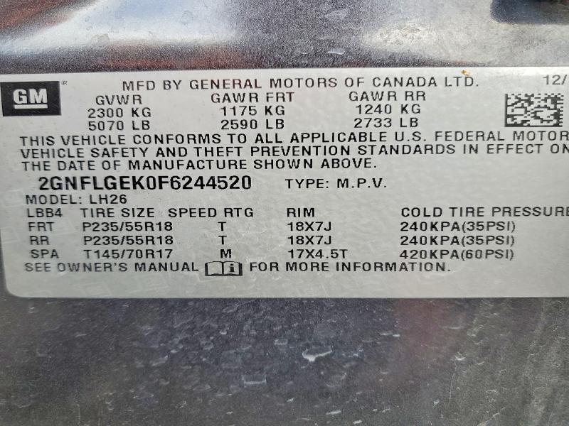 Продаж на аукціоні авто 2015 Chevrolet Equinox, vin: 2GNFLGEK0F6244520, номер лоту: 61244216