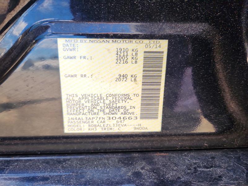 2015 Nissan Altima მანქანა იყიდება აუქციონზე, vin: 1N4AL3AP7FN304663, აუქციონის ნომერი: 60087466