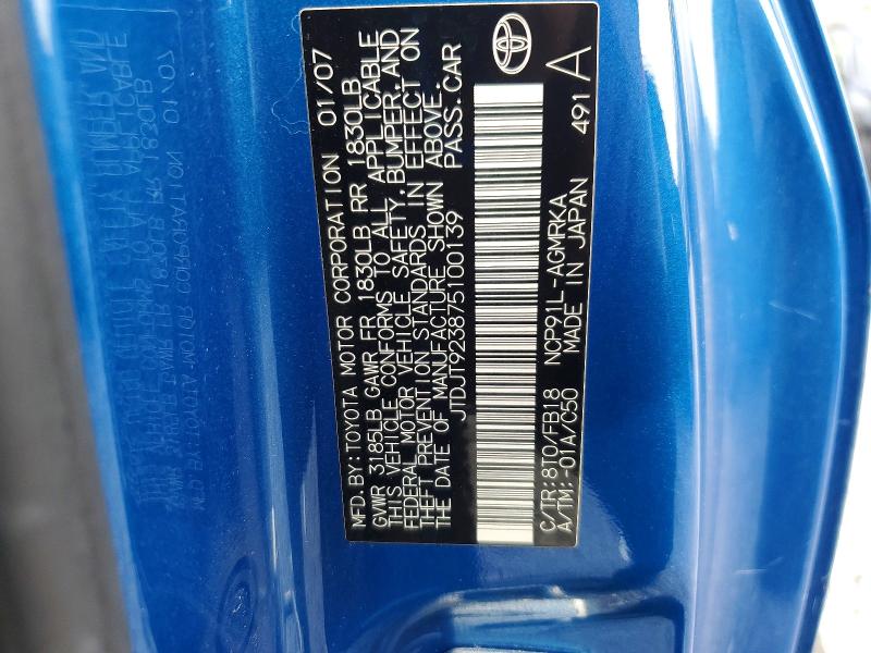 Aukcja sprzedaży 2007 Toyota Yaris, vin: JTDJT923875100139, numer aukcji: 61972436